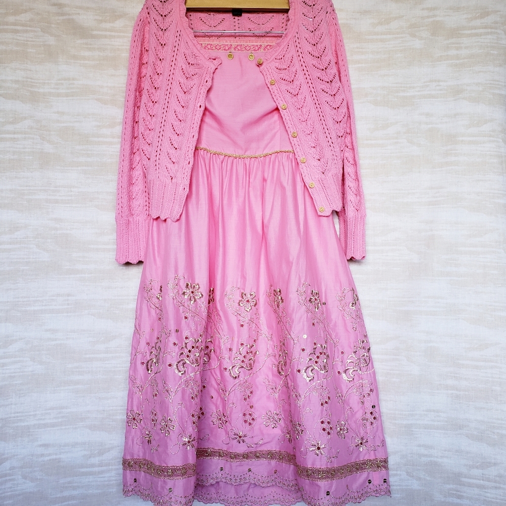 Pink/gold strapless dress and sweater set